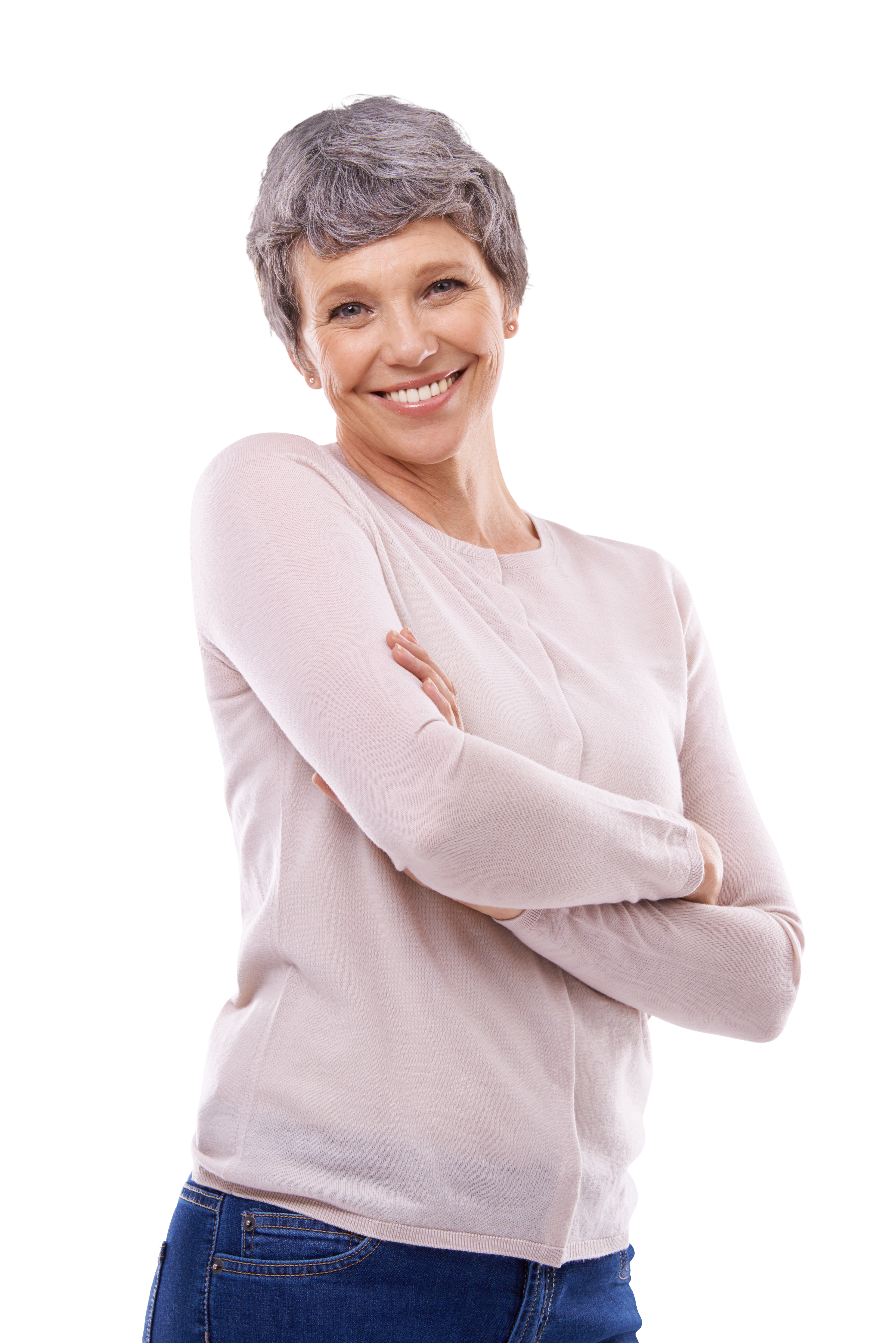Smiling woman with arms crossed